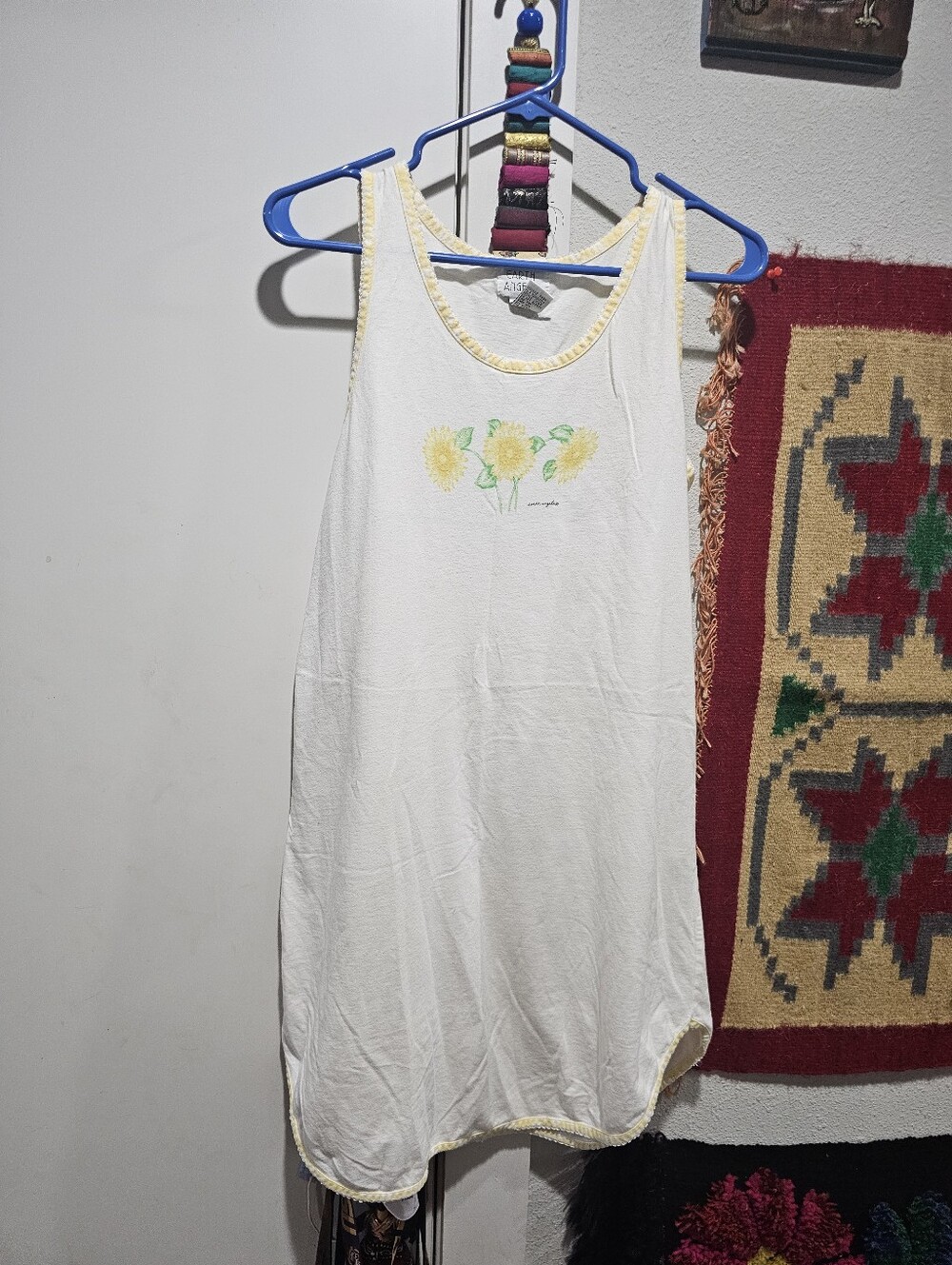 Vintage Earth Angels White Floral Tank Gown with Yellow Trim - Women M